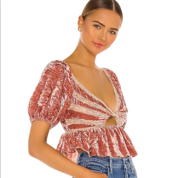 New Free People Yours Truly Velvet Peplum Top boho blouse mauve - Picture 8 of 14